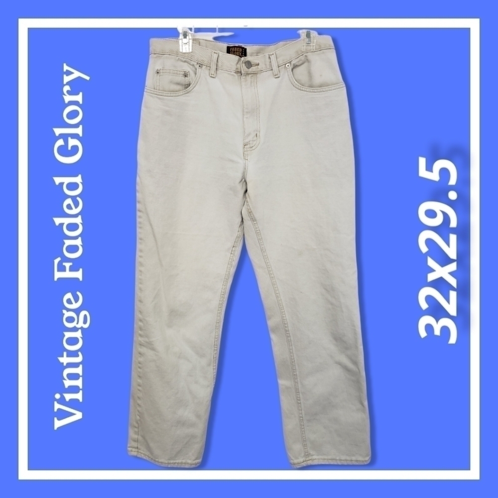 Vintage Distressed Faded Glory Jeans Mens 32x29.5 Tag 34 Faded Grey/ Light Blue